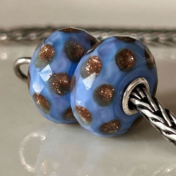 TROLLBEADS Gold Stream Facet #2 Blue & Copper Glitter LAA 925S NEW! Peoples Bead - Picture 4 of 7